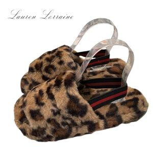New Lauren Lorraine “Plush” Leopard Print Fur Slippers 6